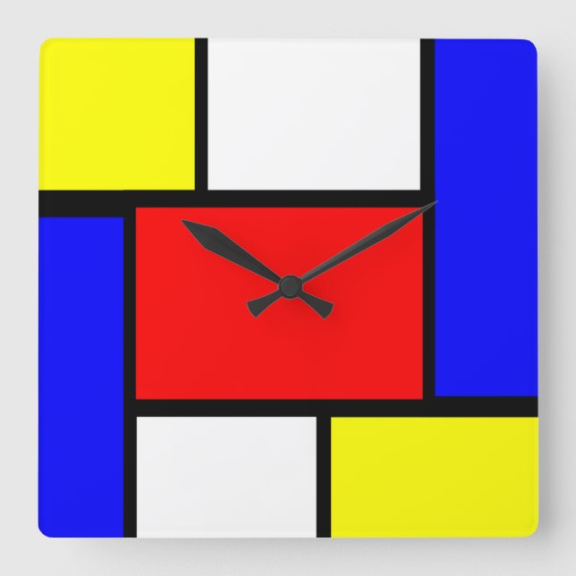 Relógio Quadrado Estilo de Padrão Mondrian (Frente)