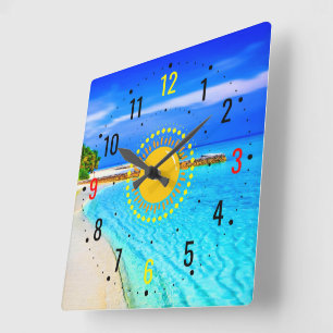 Relógio Quadrado Estilo de Verão e Costeira - Fotografia de Praia
