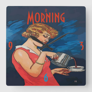 Relógio Quadrado Estilo de Vintagem da Manhã do Café