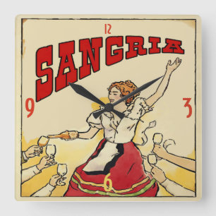 Relógio Quadrado Estilo de Vintagem do Sangria Wine