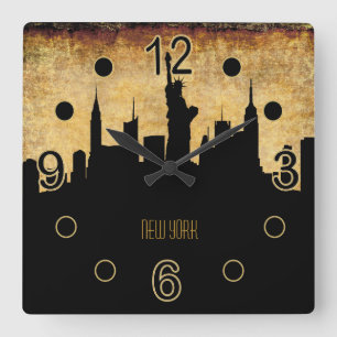 Relógio Quadrado Estilo do Grunge do vintage da skyline   da Nova