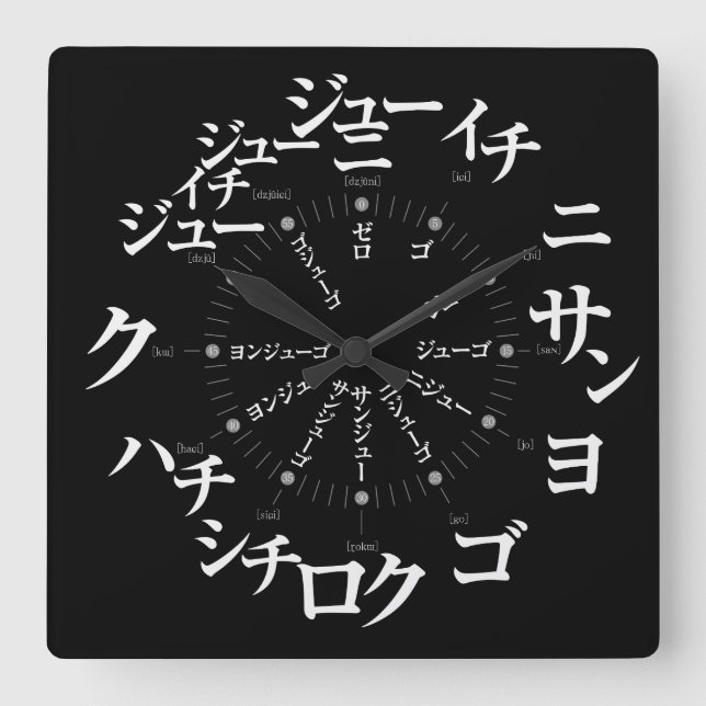 Relógio Quadrado Estilo japonês Katakana [face preta] (Frente)