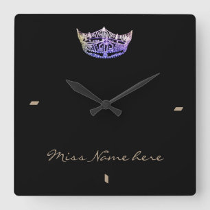 Relógio Quadrado Estilo Miss América Violet Crown Clock