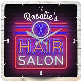 Relógio Quadrado Estilo Neon de Lista de Salões de Cabelos Personal