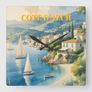 Relógio Quadrado Estilo Vintage Cote D'Azur Viagem francês