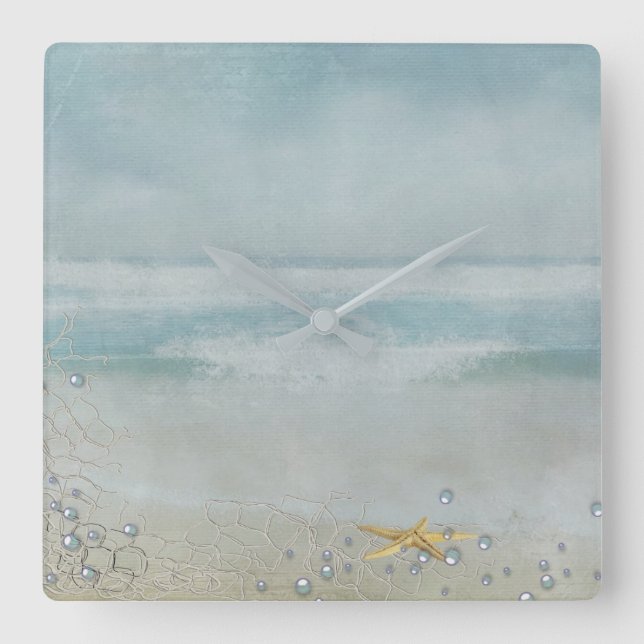 Relógio Quadrado estrela-d'água na praia (Frente)