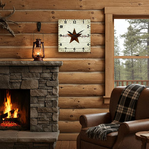 Relógio Quadrado Estrela enferrujada e bagas