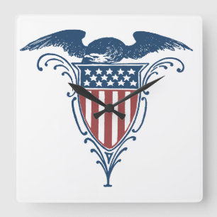 Relógio Quadrado Estrelas azuis brancas vermelhas de Eagle do