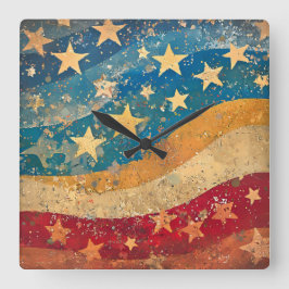 Relógio Quadrado Estrelas e Stripes Folksy