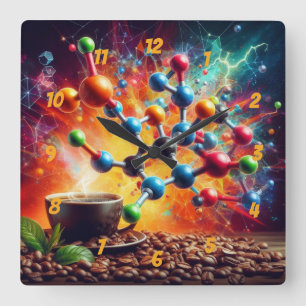 Relógio Quadrado Estrutura de Cafeína Molecular - Café de Arte Cien