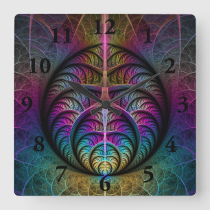 Relógio Quadrado Estruturas Coloridas Arte Fractal Abstrato