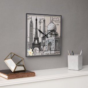 Relógio Quadrado "Estruturas das cidades"