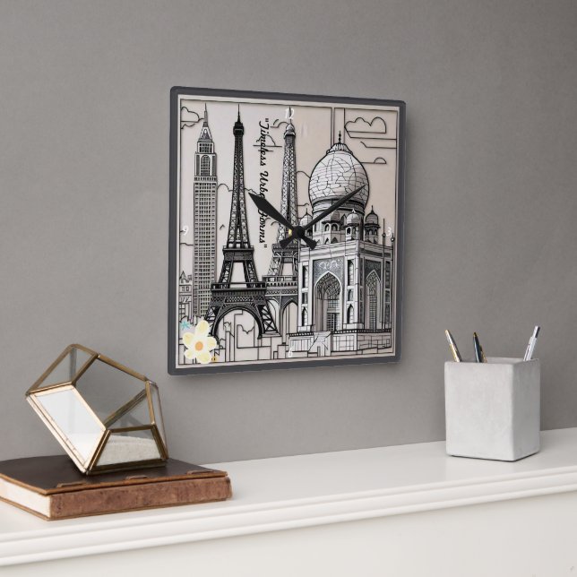 Relógio Quadrado "Estruturas das cidades" (Escritório)