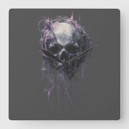 Relógio Quadrado Ethereal Skull Abstract Grunge Dark Art T-Shirt