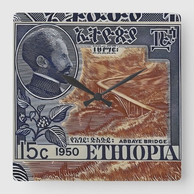 Relógio Quadrado Ethiopia Haile Selassie Rasta Jah Rastafari Roots (Frente)