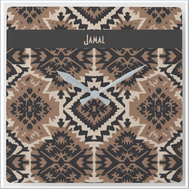 Relógio Quadrado Ethnic Tribal Mudcloth Black & Tan (Criador carregado)