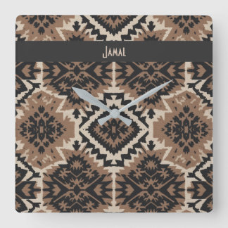 Relógio Quadrado Ethnic Tribal Mudcloth Black & Tan