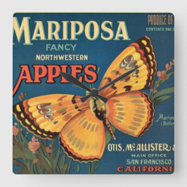 Relógio Quadrado Etiqueta da caixa das maçãs de Mariposa