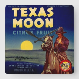 Relógio Quadrado Etiqueta da caixa dos citrinos da lua de Texas