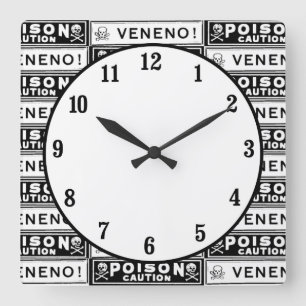 Relógio Quadrado Etiquetas Venenosas Vintage