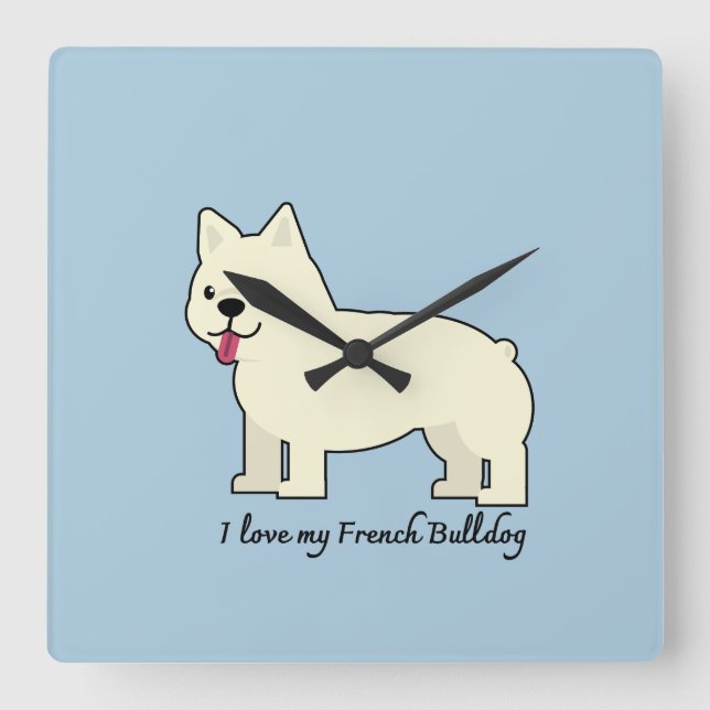 Relógio Quadrado Eu amo meu Bulldog Francês (Frente)