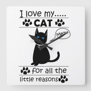 Relógio Quadrado Eu Amo Meu Gato Gatos Kitty