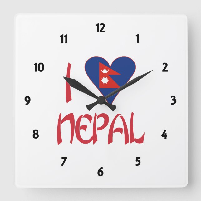 Relógio Quadrado Eu amo o Nepal (Frente)