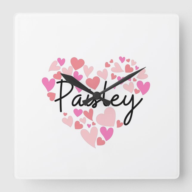 Relógio Quadrado Eu amo Paisley (Frente)