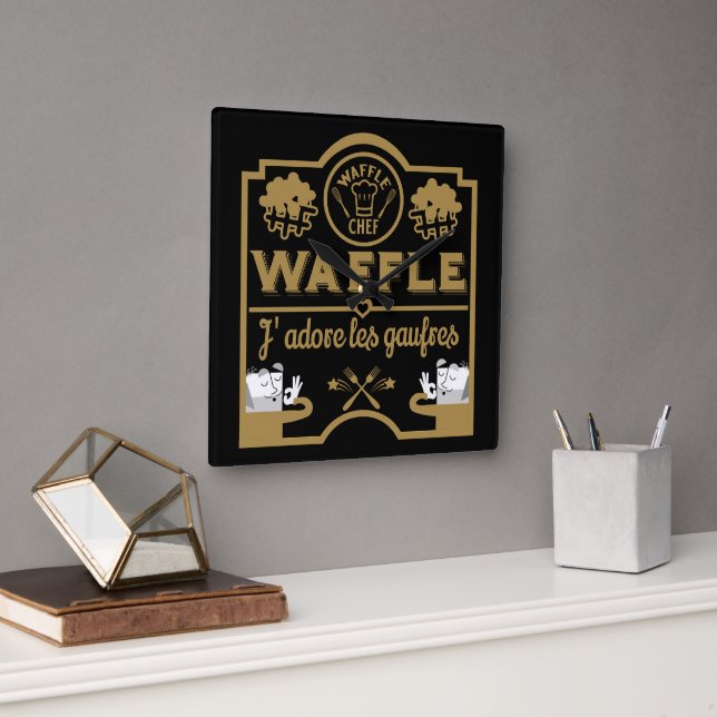 Relógio Quadrado Eu amo Waffles (Escritório)