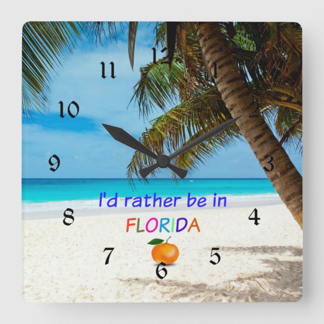 Relógio Quadrado Eu Preferencialmente na Flórida (Frente)