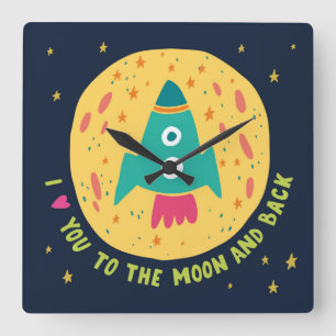 Relógio Quadrado Eu Te Amo Na Lua E Na Volta Do Rocketship