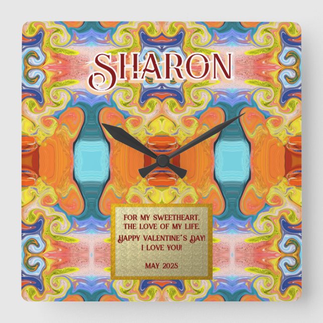 Relógio Quadrado Eu Te Amo Um Único Abstrato de Arte Marble (Frente)