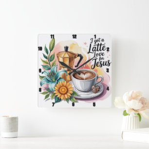 Relógio Quadrado Eu tenho um Amor Latte por Jesus