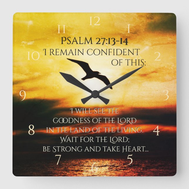 Relógio Quadrado Eu verei a bondade do Lorde Salm 27:13-14 (Frente)