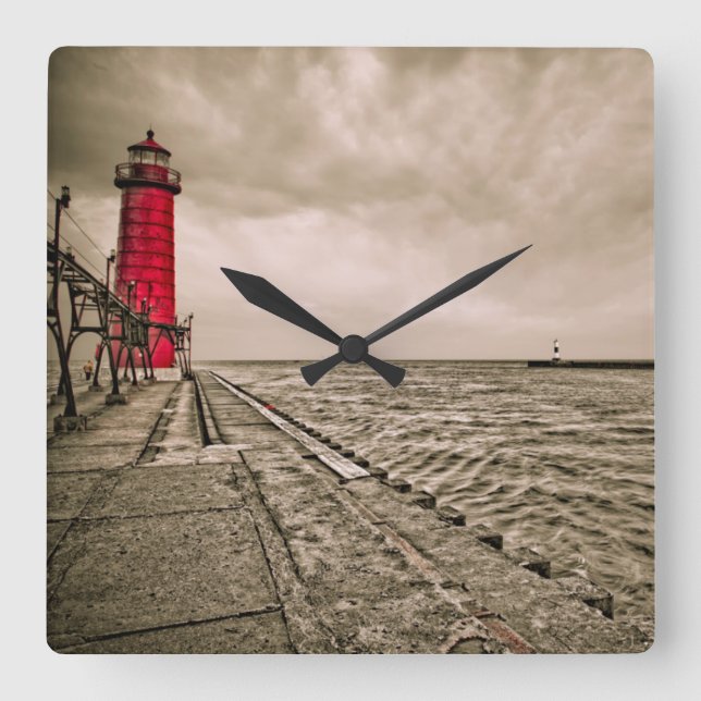 Relógio Quadrado EUA, Michigan, Farol de Grand Haven (Frente)