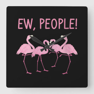 Relógio Quadrado Ew Pessoas Flamingo Social Distanciando Tropical