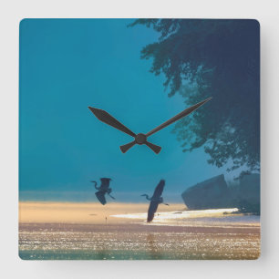 Relógio Quadrado Excelente Azul Herons toma voo - Teal