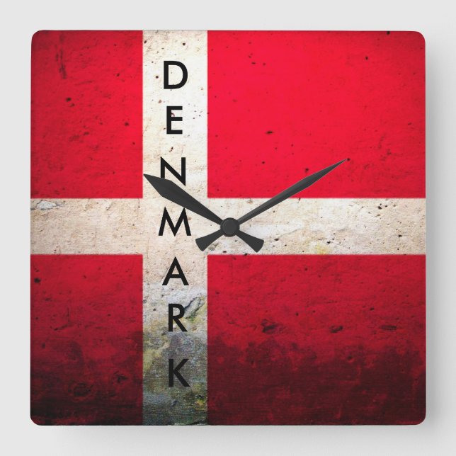 Relógio Quadrado Excelente Dinamarca Flag Wall Clock! (Frente)