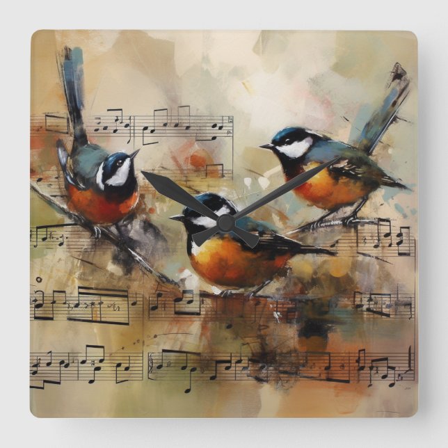 Relógio Quadrado Excelente Pássaro do Titular pintado na partição (Frente)