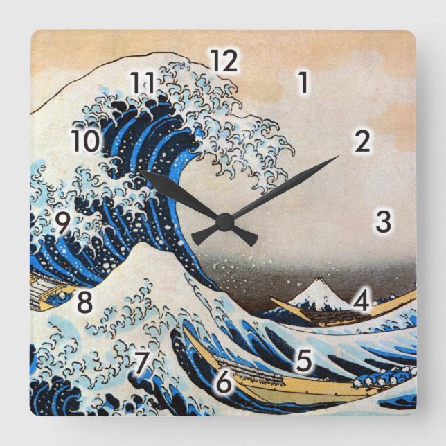 Relógio Quadrado Excelente Wave, Hokusai, Ukiyo-e (Frente)