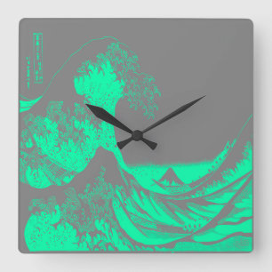 Relógio Quadrado Excelente Wave Seafoam Green & Cinza Clock