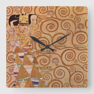 Relógio Quadrado Expectativa por Klimt Arte Novo Vitoriano Vintage