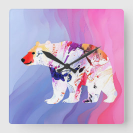 Relógio Quadrado Explorador Ártico Pastel em Aquarela      