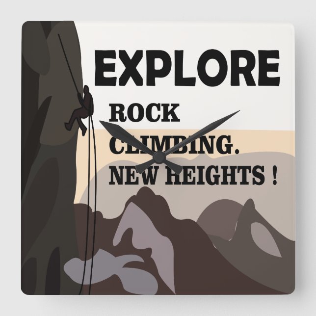Relógio Quadrado Explore New Heights Rock Climbing  (Frente)