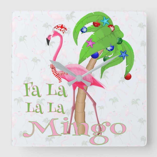 Relógio Quadrado Fa La Flamingo Xmas (Frente)