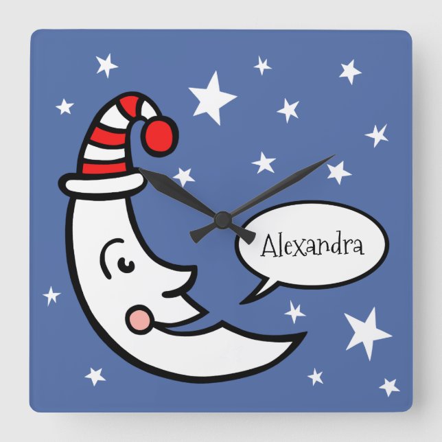 Relógio Quadrado Face e estrelas da lua personalizadas (Frente)