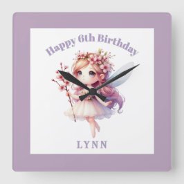 Relógio Quadrado Fada Floral Caprichosa Personalizada