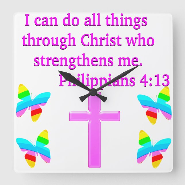 RELÓGIO QUADRADO FAITH FILPPIANS 4:13 DESIGN (Frente)