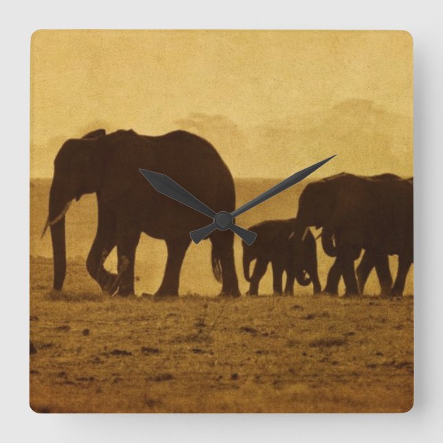Relógio Quadrado Família do elefante (Frente)