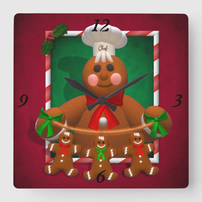 Relógio Quadrado Família do pão-de-espécie: Padeiro engraçado (Frente)